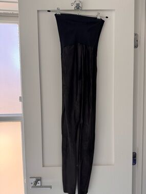 SPANX Faux Leather Black Maternity Leggings with Fold-Over Waistband